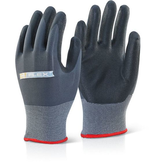 Mix Coated Glove Nitrile Polyester/PU Palm & Finger Coating Black/Grey XL