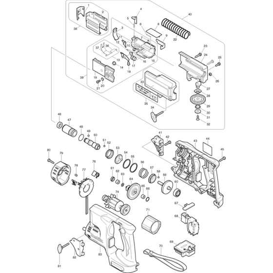 Main Assembly for Makita BFR440 14.4v Li-ion Autofeed Cordless Screwgun