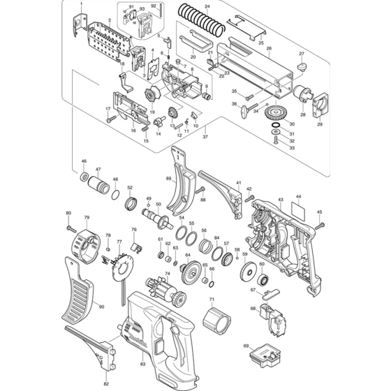 Main Assembly for Makita BFR750 18v Li-ion Autofeed Cordless Screwgun