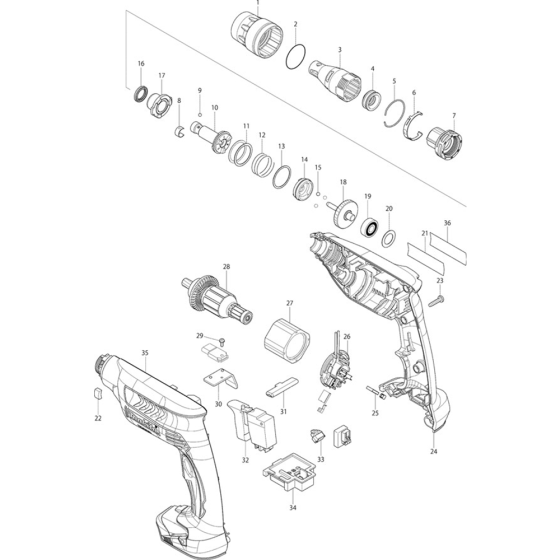 Main Assembly for Makita BFS441 14.4v Lxt Li-ion Variable Speed Cordless Screwgun