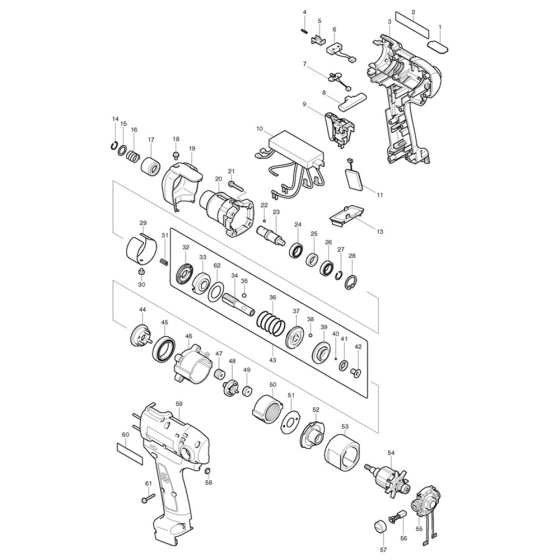 Complete Assembly for Makita BFT080F 9.6V Nutrunner