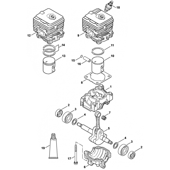 Crankcase and Cylinder Assembly for Stihl BG56 Blower