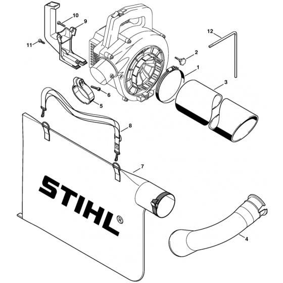 Vacuum Attachment Assembly for Stihl BG75 Blower