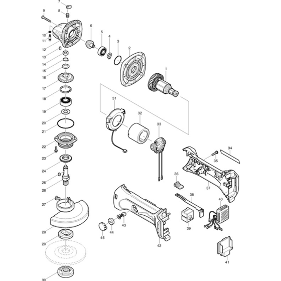 Main Assembly for Makita BGA450 Cordless Angle Driver