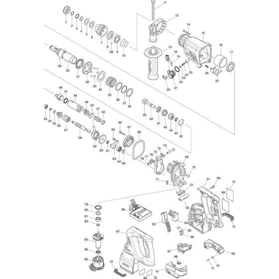 Main Assembly for Makita BHR242 Rotary Hammer Drill