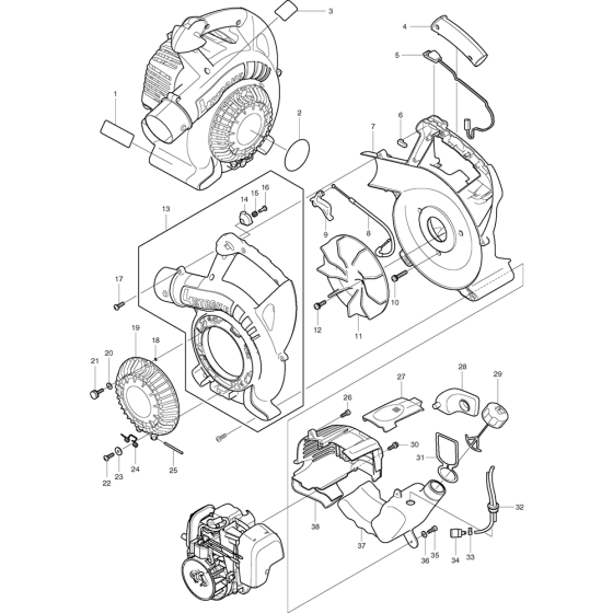 Fan Assembly for Makita BHX2500 Leaf Blower