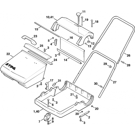 Frame, Container Assembly for Stihl BM 500 Sweeping Machine