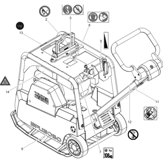 Labels for Wacker BPU3050A 5000008763 (Petrol) Rev. 108 Reversible Plate Compactors