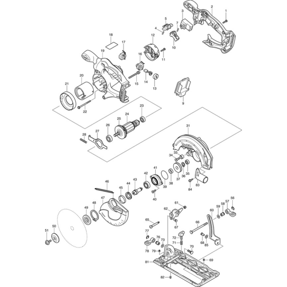 Main Assembly for Makita BSS611 Cordless Circular Saw