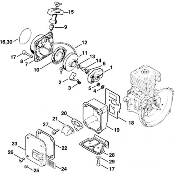 Rewind Starter, Muffler Assembly for Stihl BT106 Earth Auger