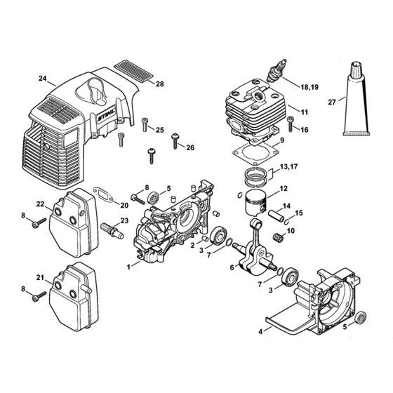 Crankcase, Cylinder Assembly for Stihl BT121 Earth Auger