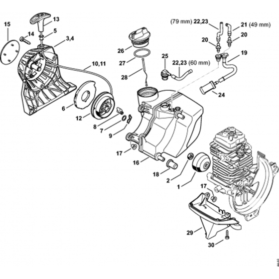 Rewind Starter and Fuel Tank Assembly for Stihl BT131 Earth Auger