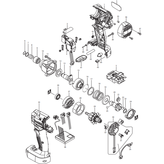 Main Assembly for Makita BTD104Z Cordless Impact Driver