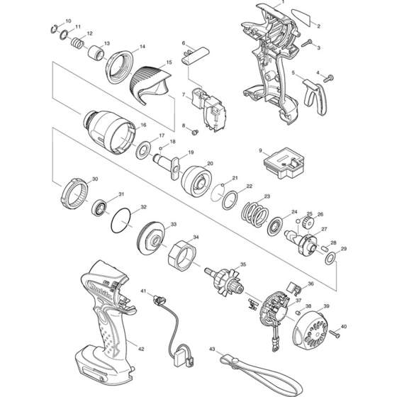 Main Assembly for Makita BTD130F Impact Drivers