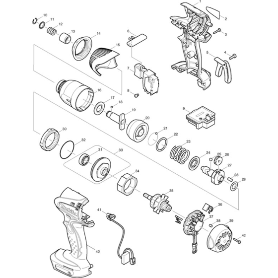 Main Assembly for Makita BTD140 Impact Drivers