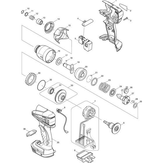 Main Assembly for Makita BTD145 Impact Drivers