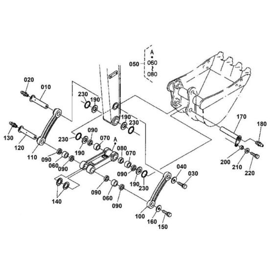 Dipper Arm/ Bucket Link Assembly for Kubota KX91-3 Mini Excavator