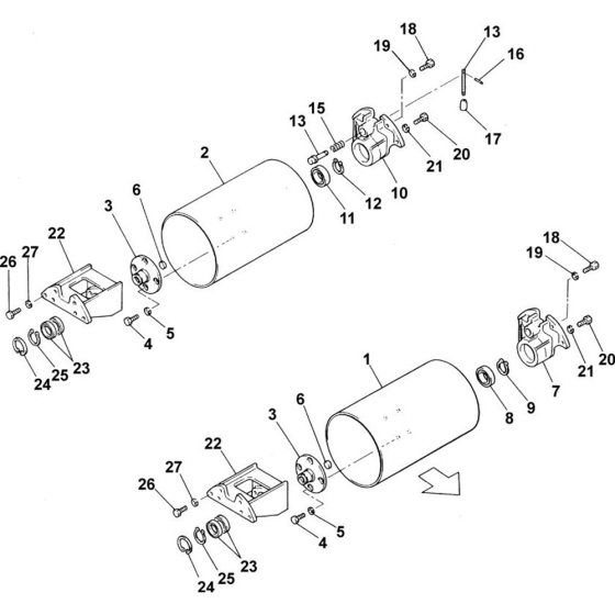 Roller Unit Assembly for Belle TDX 650 Twin Drum Roller Vibrating Roller