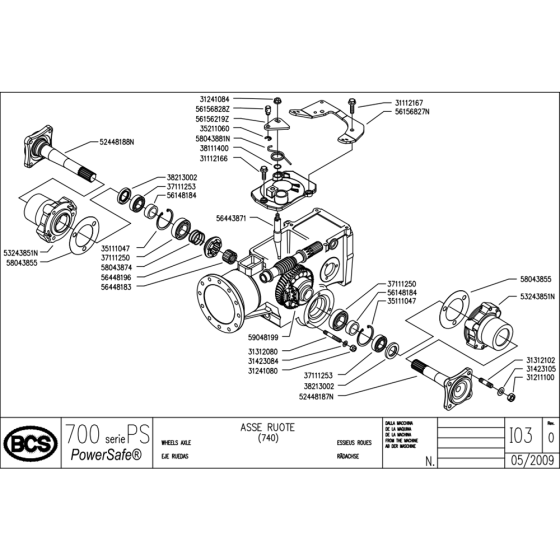 Wheels Axle Assembly for Camon C13 (PowerSafe) Rotovators