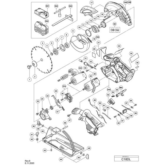 Main Assembly for Hikoki C18DL Cordless Circular Saw