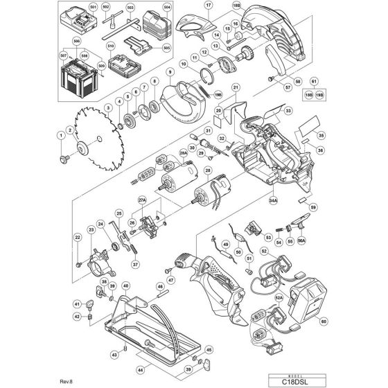 Main Assembly for Hikoki C18DSL Cordless Circular Saw