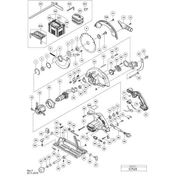 Main Assembly for Hikoki C7U3 Circular Saw