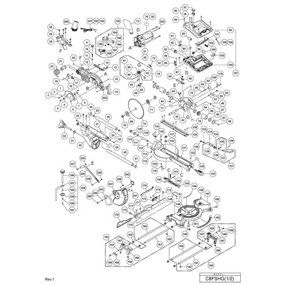 Main Assembly for Hikoki C8FSHG Miter Saw