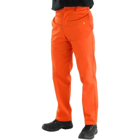 Trousers Button Waistband 300gsm Cotton Flame Retardant Orange Size 48