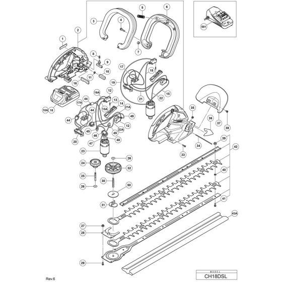 Main Assembly for Hikoki CH18DSL Cordless Hedge Trimmer