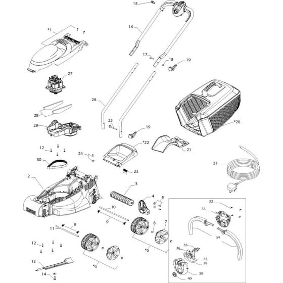 Complete Product Assy for Flymo Chevron 32 V Lawnmowers