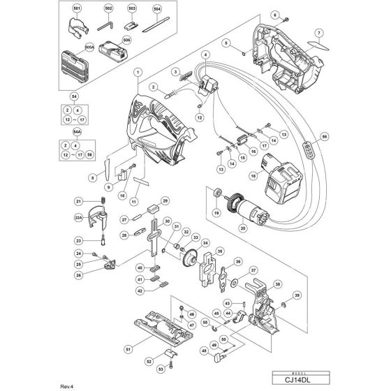 Main Assembly for Hikoki CJ14DL Cordless Jigsaw