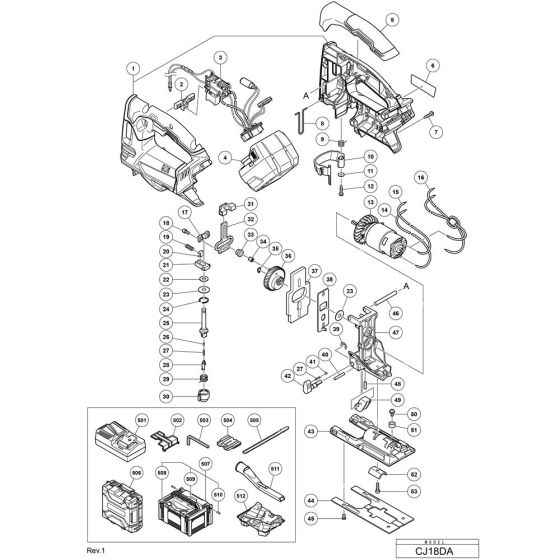 Main Assembly for Hikoki CJ18DA Cordless Jigsaw