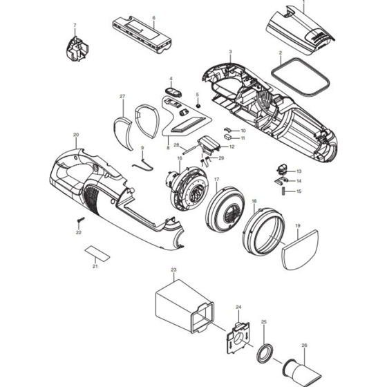 Main Assembly for Makita CL104DWYX Cordless Cleaner & Cylclone Cleaner 