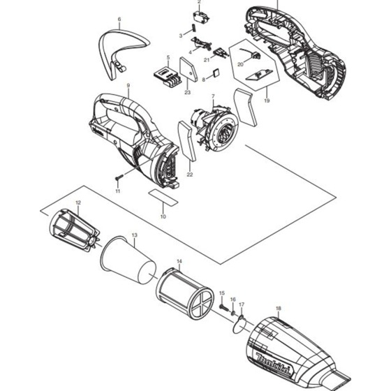 Main Assembly for Makita CL106FDZW Cordless Cleaner & Cylclone Cleaner 