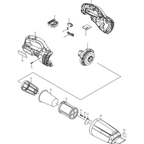 Main Assembly for Makita CL183DZX Cordless Cleaner & Cylclone Cleaner 