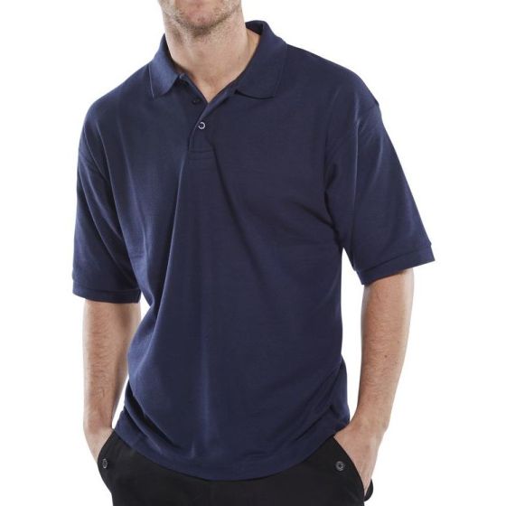 Click Polo Shirt Poly/Cotton Fabric 3 Buttons Cuffed Sleeve Navy Blue XXXL