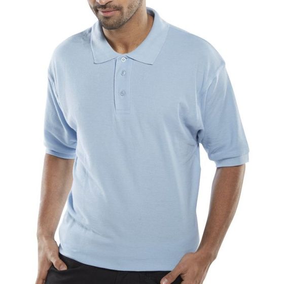 Click Polo Shirt Poly/Cotton Side Vent 3 Button Cuffed Sleeve Sky Blue MED
