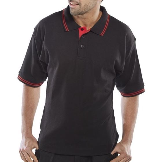 Click Polo Shirt Poly/Cotton Fabric Lined Neck Seam Two Tone Black/Red XL