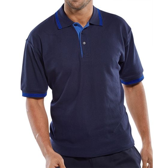 Click Polo Shirt Poly/Cotton Fabric Lined Neck Seam Two Tone Navy/Royal SML