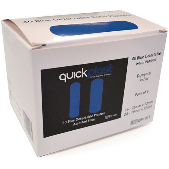 Quickplast Detectable Plasters Refill Pack (CM0541) 40 Assorted sizes Bl X6