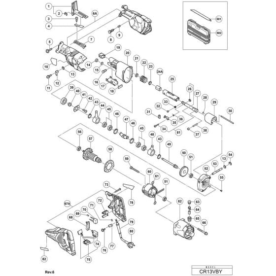 Main Assembly for Hikoki CR13VBY Saber Saw