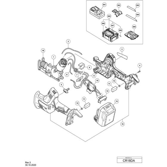 Main Assembly for Hikoki CR18DA Cordless Reciprocating Saw