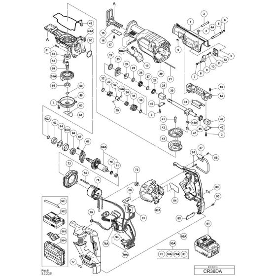 Main Assembly for Hikoki CR36DA Cordless Reciprocating Saw