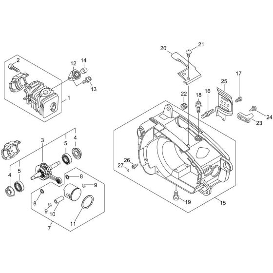 Cylinder, Crankcase, Piston for ECHO CS-280TES Chainsaw