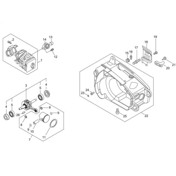 Cylinder, Crankcase, Piston for ECHO CS-280WES Chainsaw