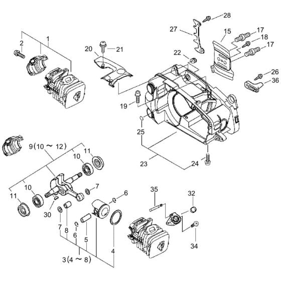 Cylinder, Crankcase, Piston for ECHO CS-350TES Chainsaw