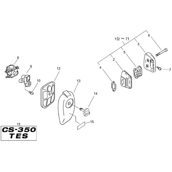 Air Cleaner, Carburettor, Muffler for ECHO CS-350TES Chainsaw