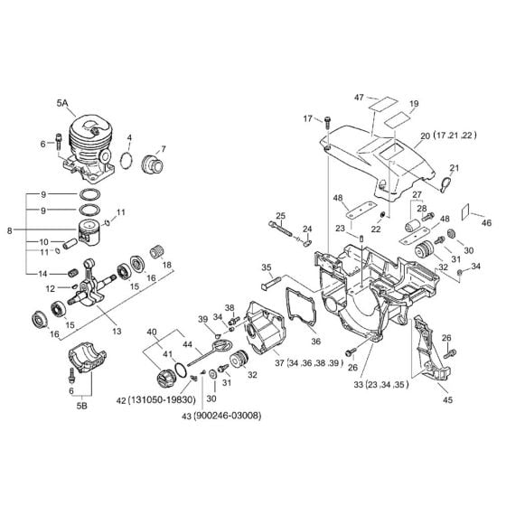 Cylinder, Crankcase, Piston (S/N 36020670 and before) for ECHO CS-4400 Chainsaw