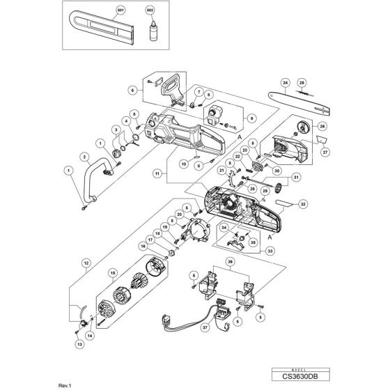 Main Assembly for Hikoki CS3630DB Cordless Chainsaw