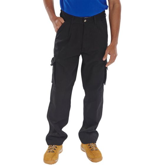 Cargo Trouser Polyester Cotton Internal Knee-pad Pockets Tall Fit Black 30t